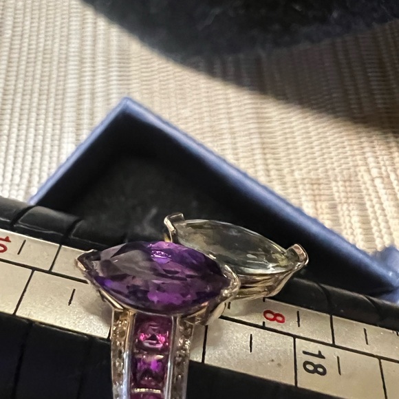 Elegant Natural gems Amethyst , Aquamarine multi gems Women\'s Ring thick setting